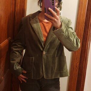 Briggs New York womens Size 14/L velvet green open front blazer